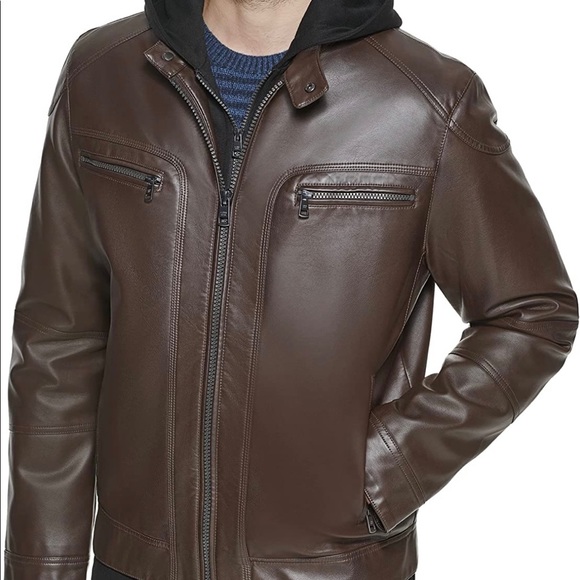 Calvin Klein Men's Faux-Leather Moto Jacket with Hoodie - Picture 6 of 6